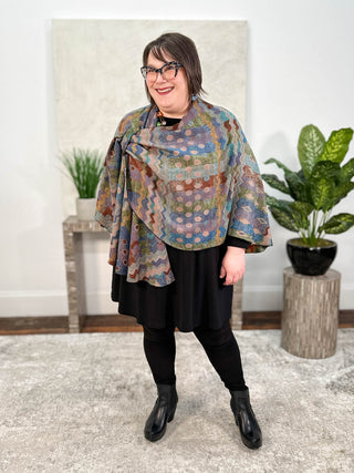 Rapti Fashion Cashmere Reversible Buckle Shawl, Zig Zag Dots Rust Multi - Statement Boutique