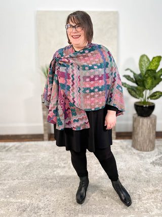 Rapti Fashion Cashmere Reversible Buckle Shawl, Zig Zag Dots Pink Multi - Statement Boutique
