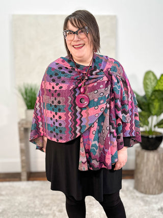 Rapti Fashion Cashmere Reversible Buckle Shawl, Zig Zag Dots Pink Multi - Statement Boutique