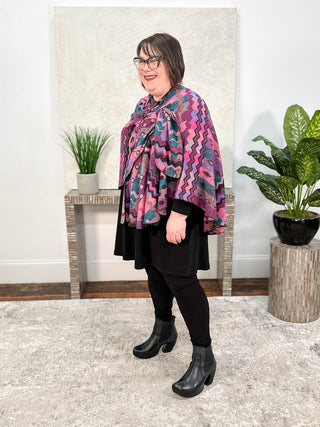 Rapti Fashion Cashmere Reversible Buckle Shawl, Zig Zag Dots Pink Multi - Statement Boutique