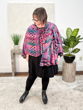 Rapti Fashion Cashmere Reversible Buckle Shawl, Zig Zag Dots Pink Multi - Statement Boutique