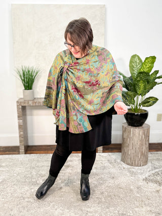 Rapti Fashion Cashmere Reversible Buckle Shawl, Flower Dots Olive Multi - Statement Boutique
