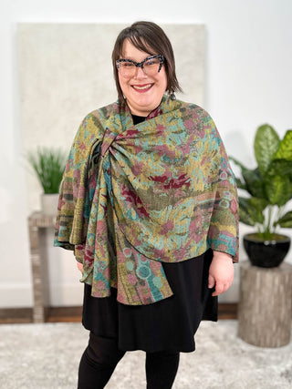 Rapti Fashion Cashmere Reversible Buckle Shawl, Flower Dots Olive Multi - Statement Boutique
