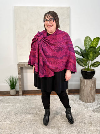Rapti Fashion Cashmere Reversible Buckle Shawl, Galaxy Swirl Magenta Multi - Statement Boutique