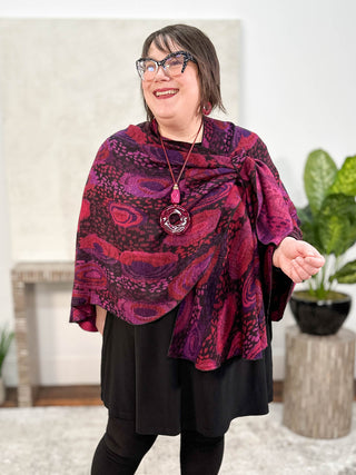 Rapti Fashion Cashmere Reversible Buckle Shawl, Galaxy Swirl Magenta Multi - Statement Boutique