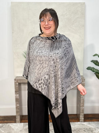 Cashmere Reversible Poncho, Animal Black White