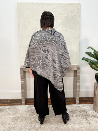 Cashmere Reversible Poncho, Animal Black White