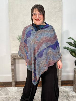 Cashmere Reversible Poncho, Large Flower Black Multi