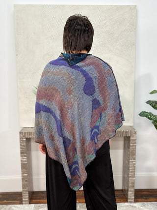 Cashmere Reversible Poncho, Large Flower Black Multi