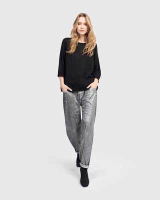 Alembika U.S. Metallic Boyfriend Jogger Jeans, Silver - Statement Boutique