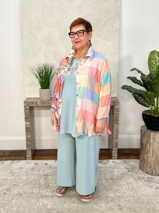 Shana Crushed Mix Media Shirt, Vase - Statement Boutique
