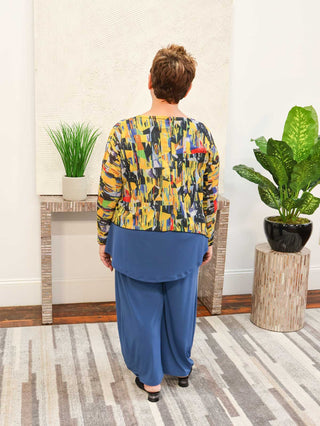 Shana Asymmetric Printed Mesh Topper, Mustard - Statement Boutique