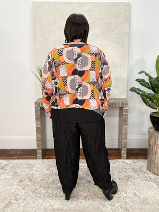 Shana Asymmetric Printed Mesh Topper, Mustard/Peach - Statement Boutique