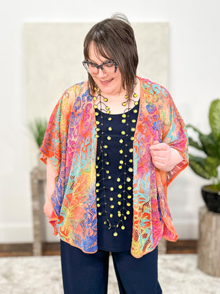 Shana Burnout Poncho Cover Up, Orange - Statement Boutique