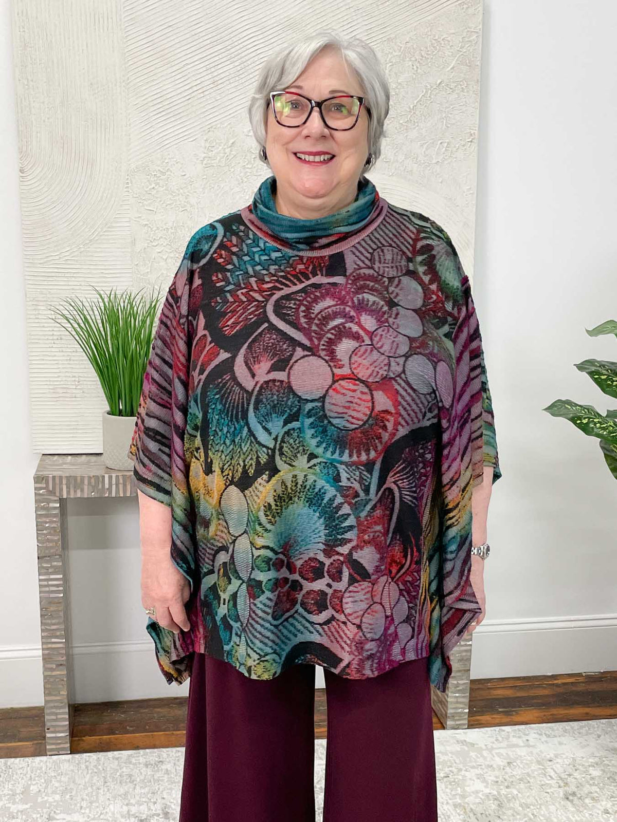 Shana Burnout Poncho Top, Multi - Statement Boutique