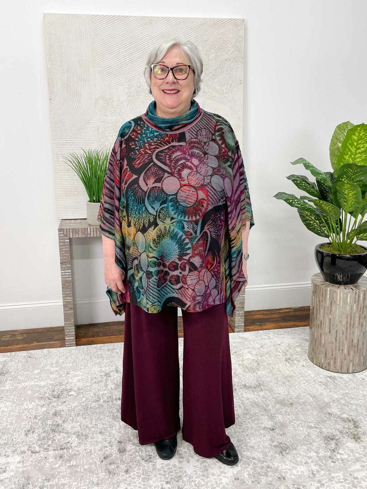 Shana Burnout Poncho Top, Multi - Statement Boutique