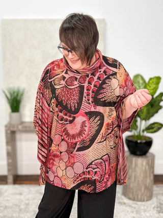 Shana Burnout Poncho Top, Red - Statement Boutique