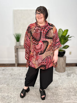 Shana Burnout Poncho Top, Red - Statement Boutique