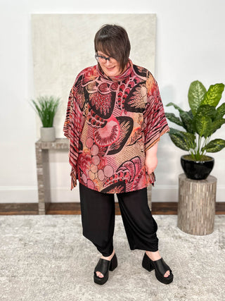 Shana Burnout Poncho Top, Red - Statement Boutique