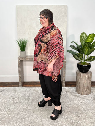 Shana Burnout Poncho Top, Red - Statement Boutique
