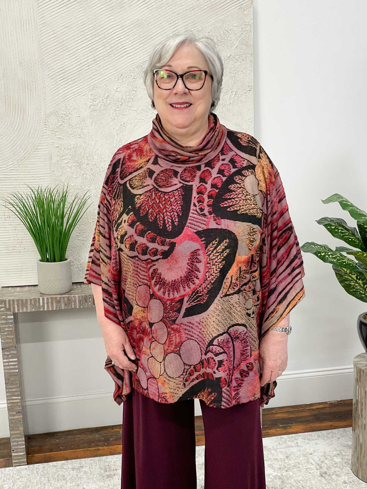 Shana Burnout Poncho Top, Red - Statement Boutique