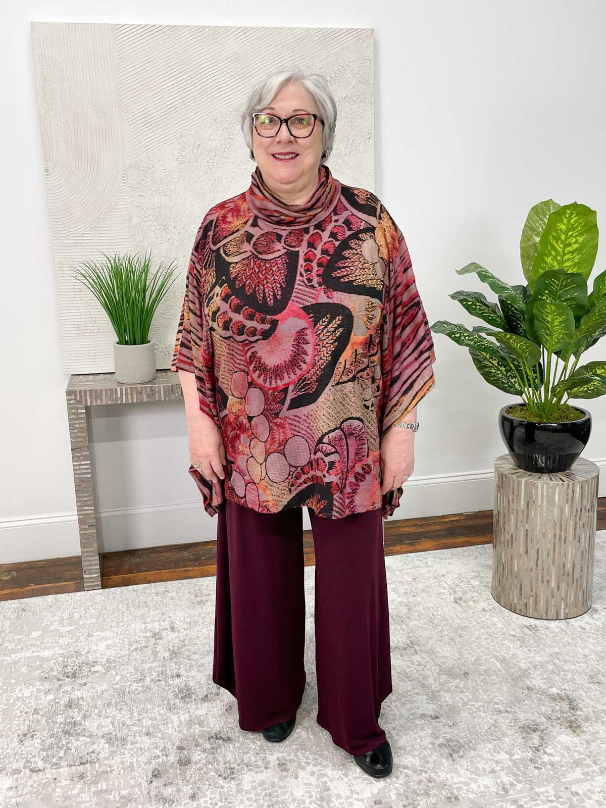 Shana Burnout Poncho Top, Red - Statement Boutique