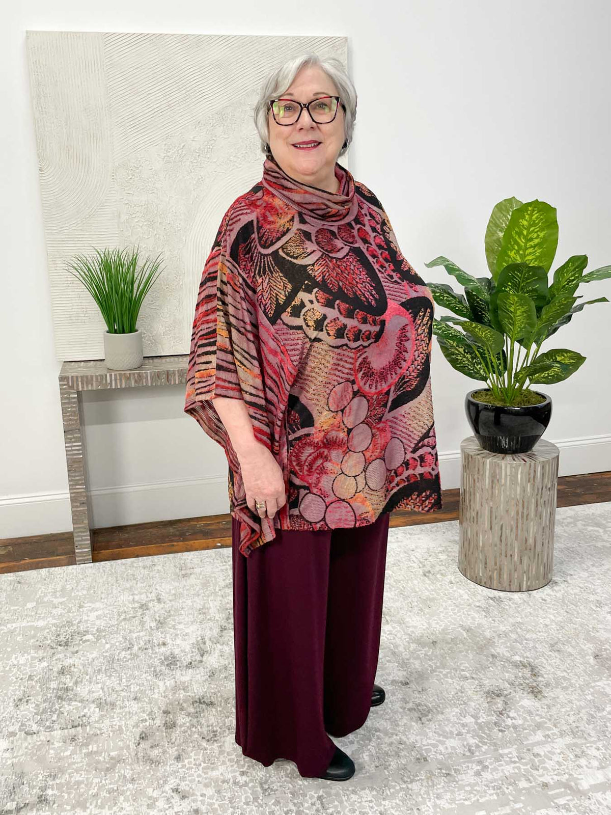 Shana Burnout Poncho Top, Red - Statement Boutique