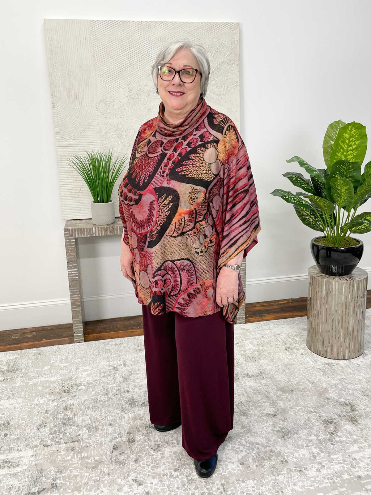 Shana Burnout Poncho Top, Red - Statement Boutique