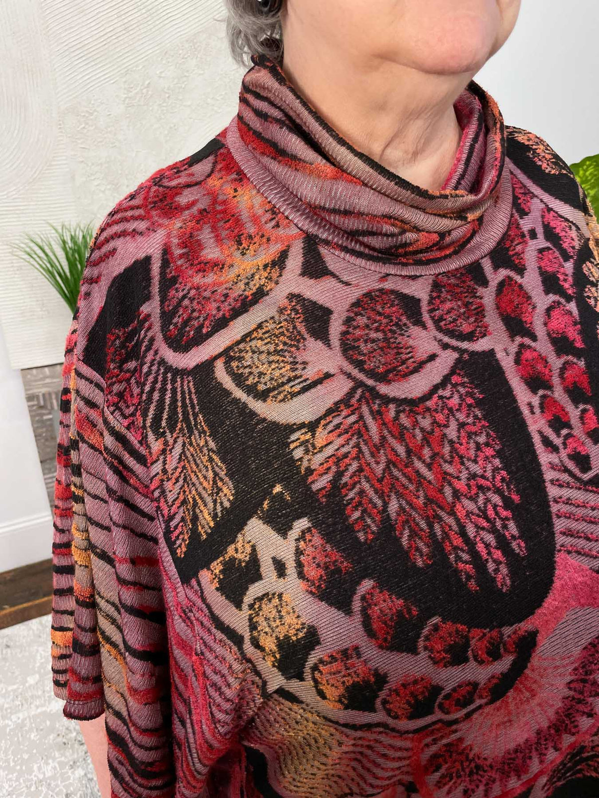 Shana Burnout Poncho Top, Red - Statement Boutique