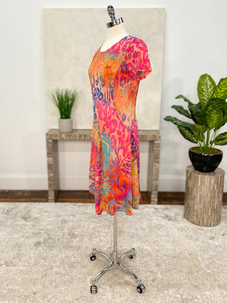 Shana Burnout Short Sleeve Dress, Orange - Statement Boutique