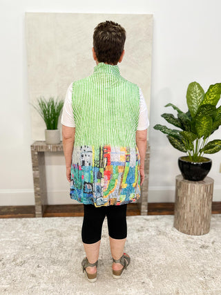 Shana Crinkle Button Front Tank Vest, Green House - Statement Boutique