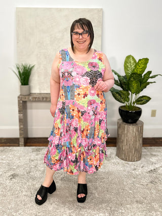 Shana Crinkle Sleeveless Long Bubble Dress, Floral - Statement Boutique