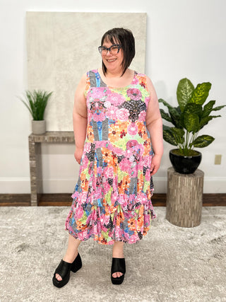 Shana Crinkle Sleeveless Long Bubble Dress, Floral - Statement Boutique