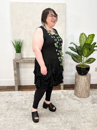 Shana Crinkle Sleeveless Short Bubble Dress, Black - Statement Boutique
