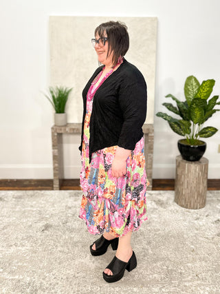 Shana Crinkle Tie Cardigan, Black - Statement Boutique