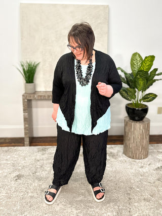 Shana Crinkle Tie Cardigan, Black - Statement Boutique