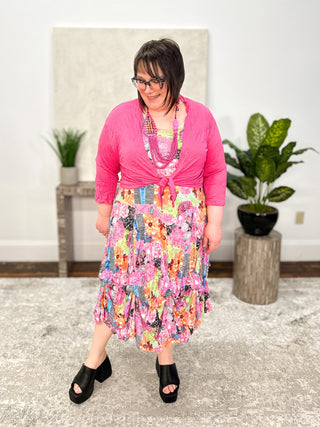 Shana Crinkle Tie Cardigan, Pink - Statement Boutique