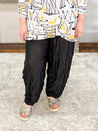 Shana Euro Crush Ruche Hem Pant, Black - Statement Boutique
