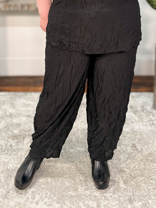 Shana Euro Crush Ruche Hem Pant, Black - Statement Boutique