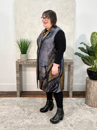 Shana Printed Duster Vest, Grey/Mustard - Statement Boutique