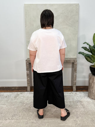 Simply Vanite Pocket Accent Wide Leg Crop Pant with Contrast Stitching, Black - Statement Boutique