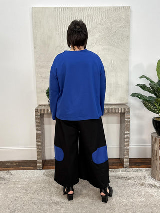 Pocket Detail Wide Leg Crop Pant, Black/Blue