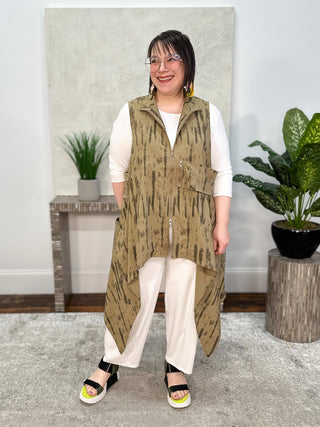 Simply Vanite Draped Side Vest, Khaki Print - Statement Boutique