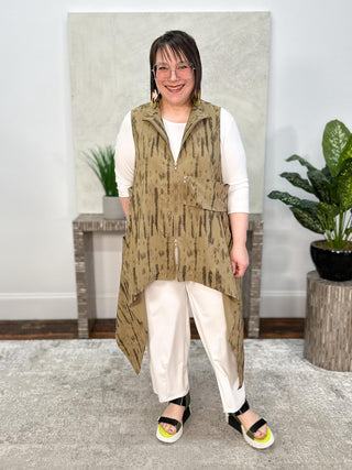 Simply Vanite Draped Side Vest, Khaki Print - Statement Boutique