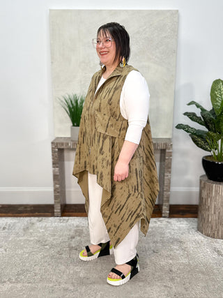 Simply Vanite Draped Side Vest, Khaki Print - Statement Boutique