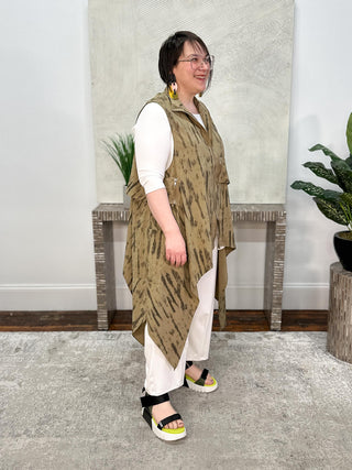 Simply Vanite Draped Side Vest, Khaki Print - Statement Boutique