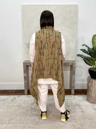 Simply Vanite Draped Side Vest, Khaki Print - Statement Boutique