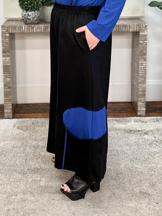 Pocket Detail Wide Leg Crop Pant, Black/Blue