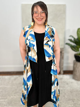Simply Vanite Printed Duster Vest, Blue Print - Statement Boutique