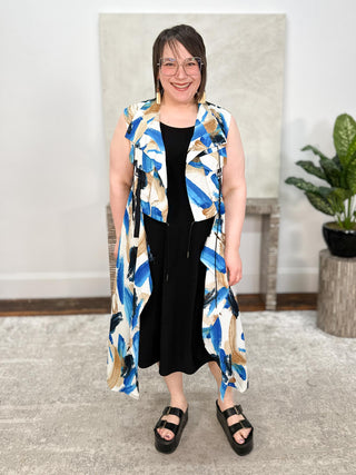 Simply Vanite Printed Duster Vest, Blue Print - Statement Boutique